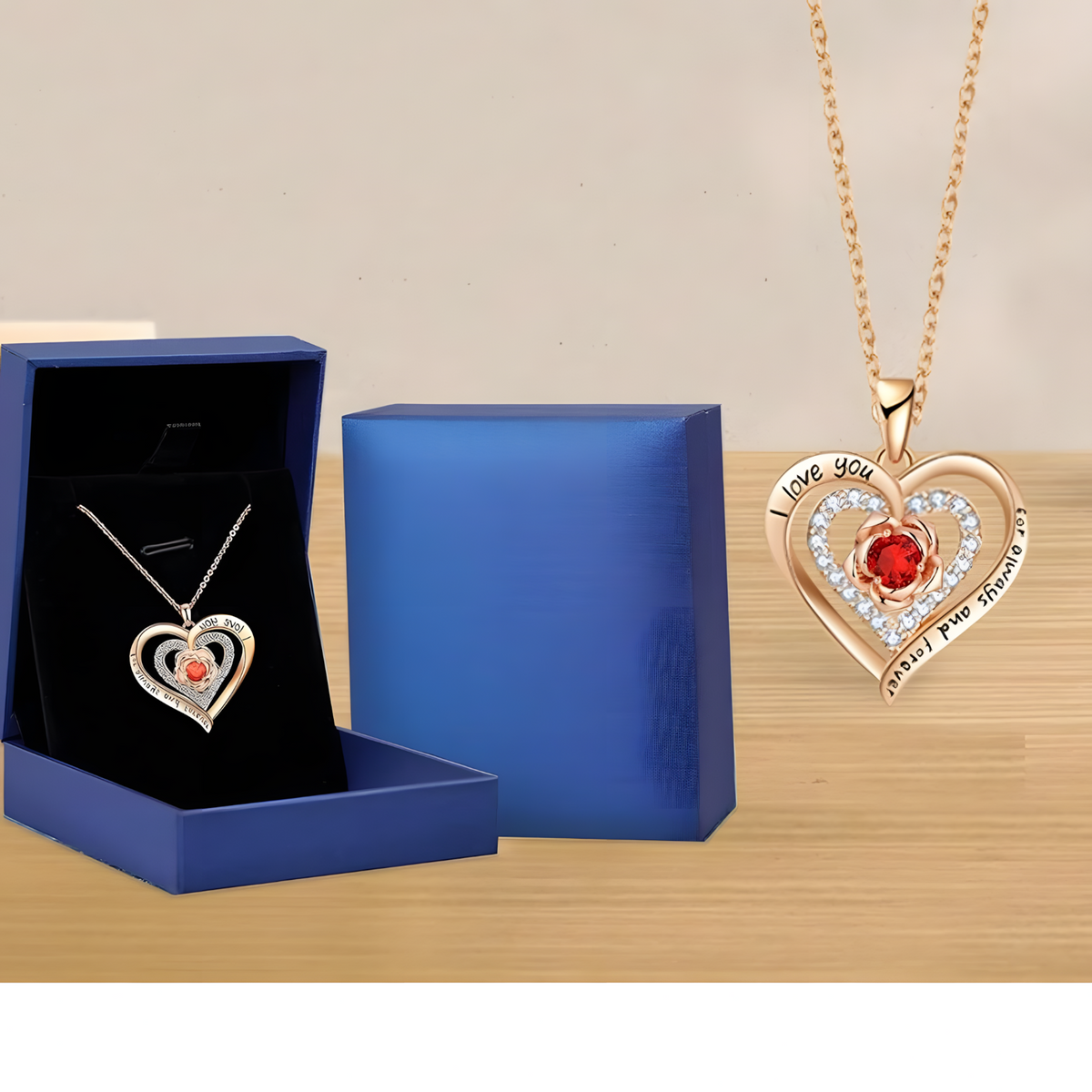 Rose Gold Heart Pendant Necklace Women – Copper Metal “I Love You Forever   1161