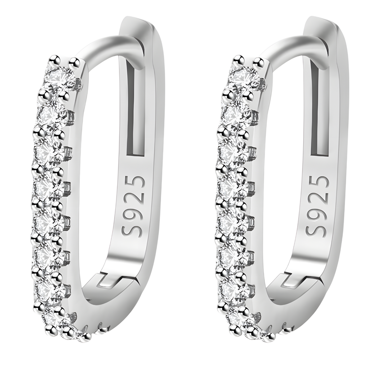 925 Silver-Plated Crystal Hoop Earrings for Women Elegant Round Huggie Hoops 932