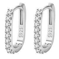 925 Silver-Plated Crystal Hoop Earrings for Women Elegant Round Huggie Hoops 932