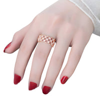 Rose Gold Adjustable Geometric Ring with AAA Cubic Zirconia - Lightweight, 383