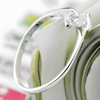 Open Cuff Ring For Women Silver Tone Bypass Design Clear Round Crystal 1765