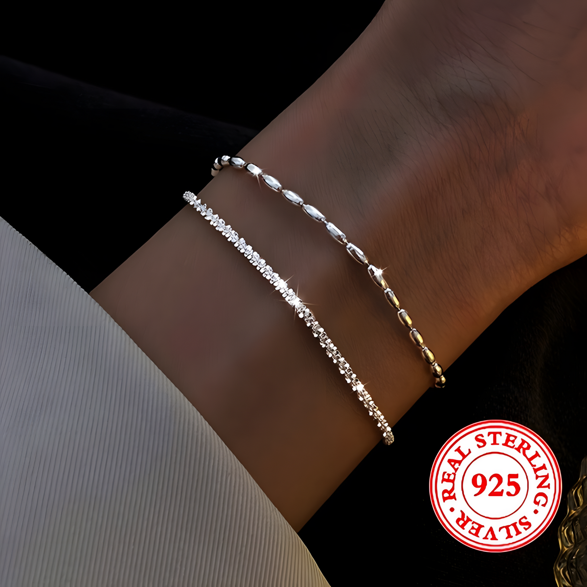 925 Sterling Silver Starry Sky Bracelet for Women, Vintage Korean Designer 522