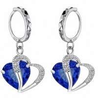 Royal Blue Heart Crystal Necklace and Earrings Set for Women,Sapphire Color 1301