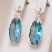 585 Rose Gold Blue Zircon Oval Drop Earrings for Women – Copper Alloy 1286