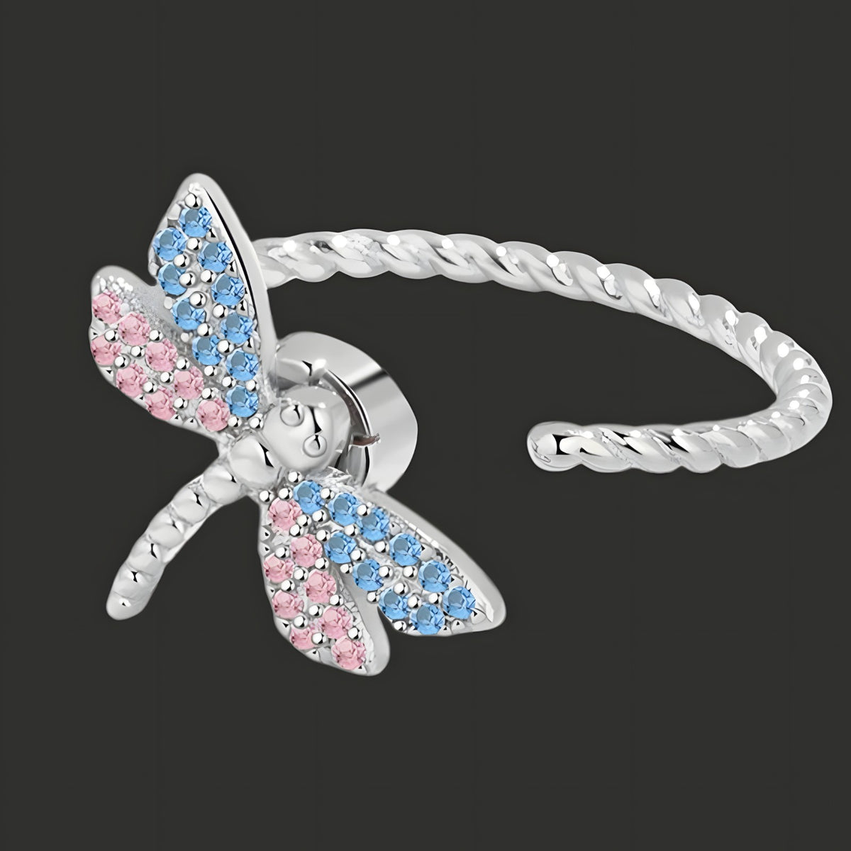 Dragonfly Fidget Spinner Ring, Adjustable Anxiety, Rotating Dragonfly, Blue 378