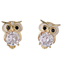 Cute Owl Copper Alloy Stud Earrings with Cubic Zirconia for Women & Girls 459