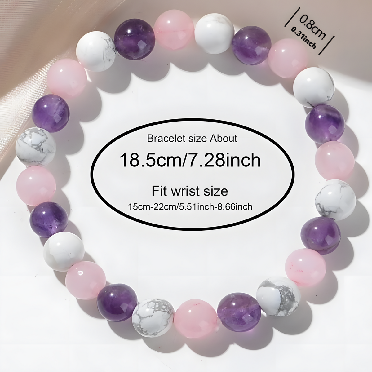 8mm Sleep Bracelet – Amethyst, Rose Quartz & Howlite Beads, 8mm Round Beads 1487