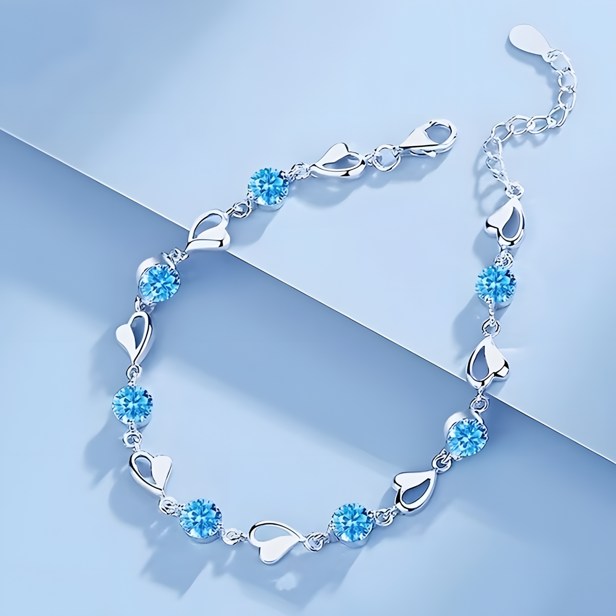2-Piece Heart Necklace and Blue Crystal Bracelet Set for Women Copper Alloy 1154