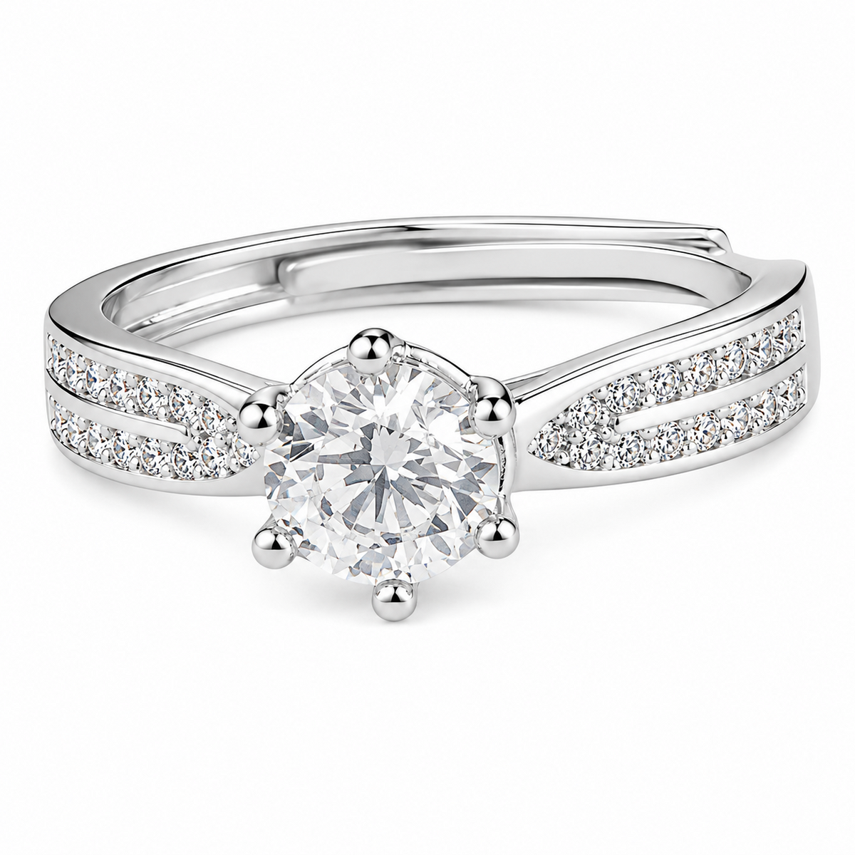 Women's Adjustable Heart Accent Zircon Engagement Ring, Round Brilliant 1636