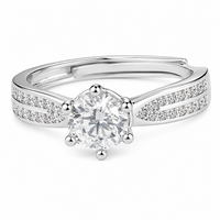 Women's Adjustable Heart Accent Zircon Engagement Ring, Round Brilliant 1636
