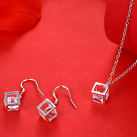 925 Sterling Silver Earrings Fine Crystal Lattice Pendant Necklace for Woman 448