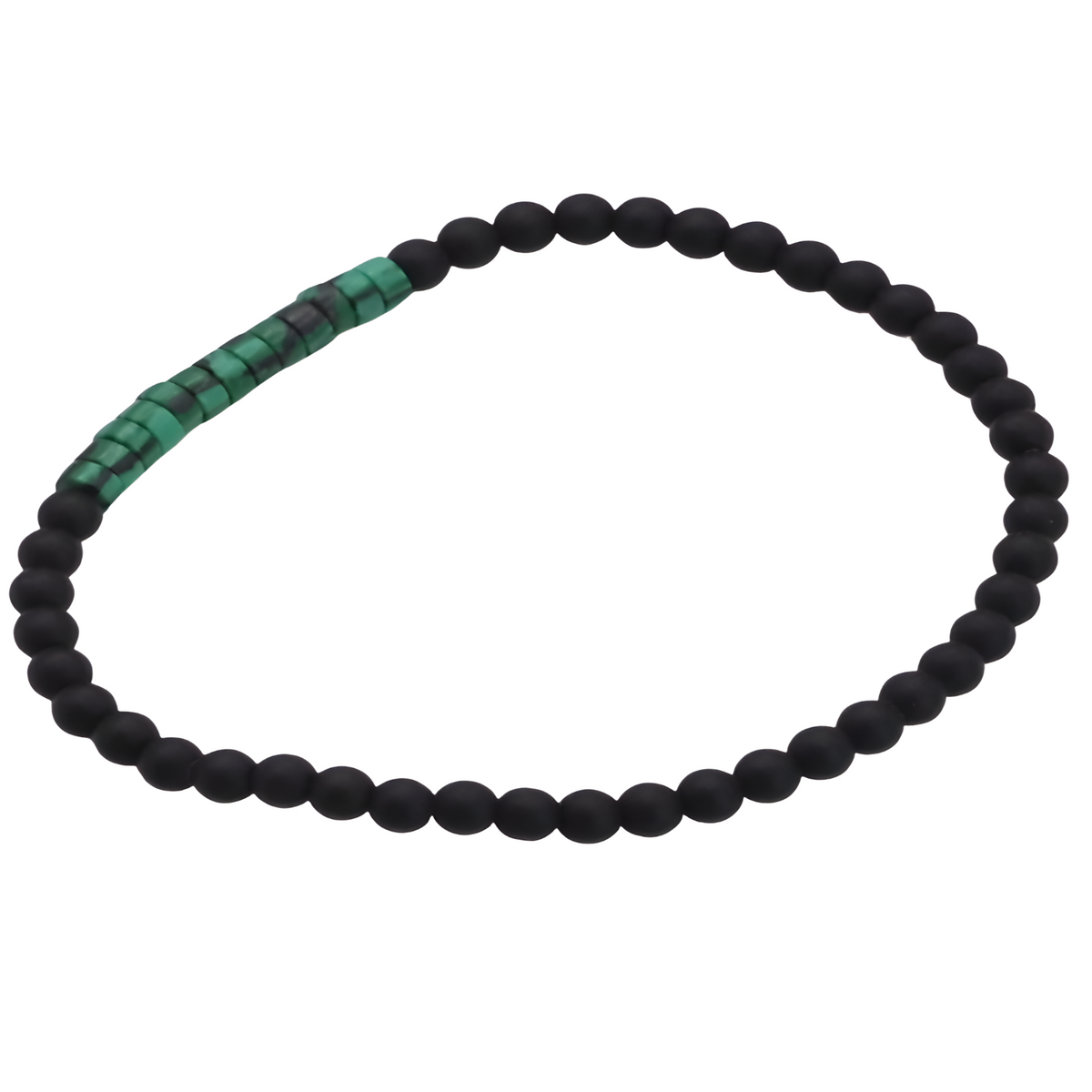 Malachite Stone and Matte Onyx Minimalist Bracelet, 4mm Beaded Strand B126