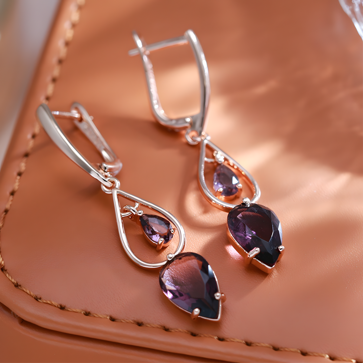 Long Drop Earrings for Women, Copper Alloy with Rose Gold Colour Plating 1279