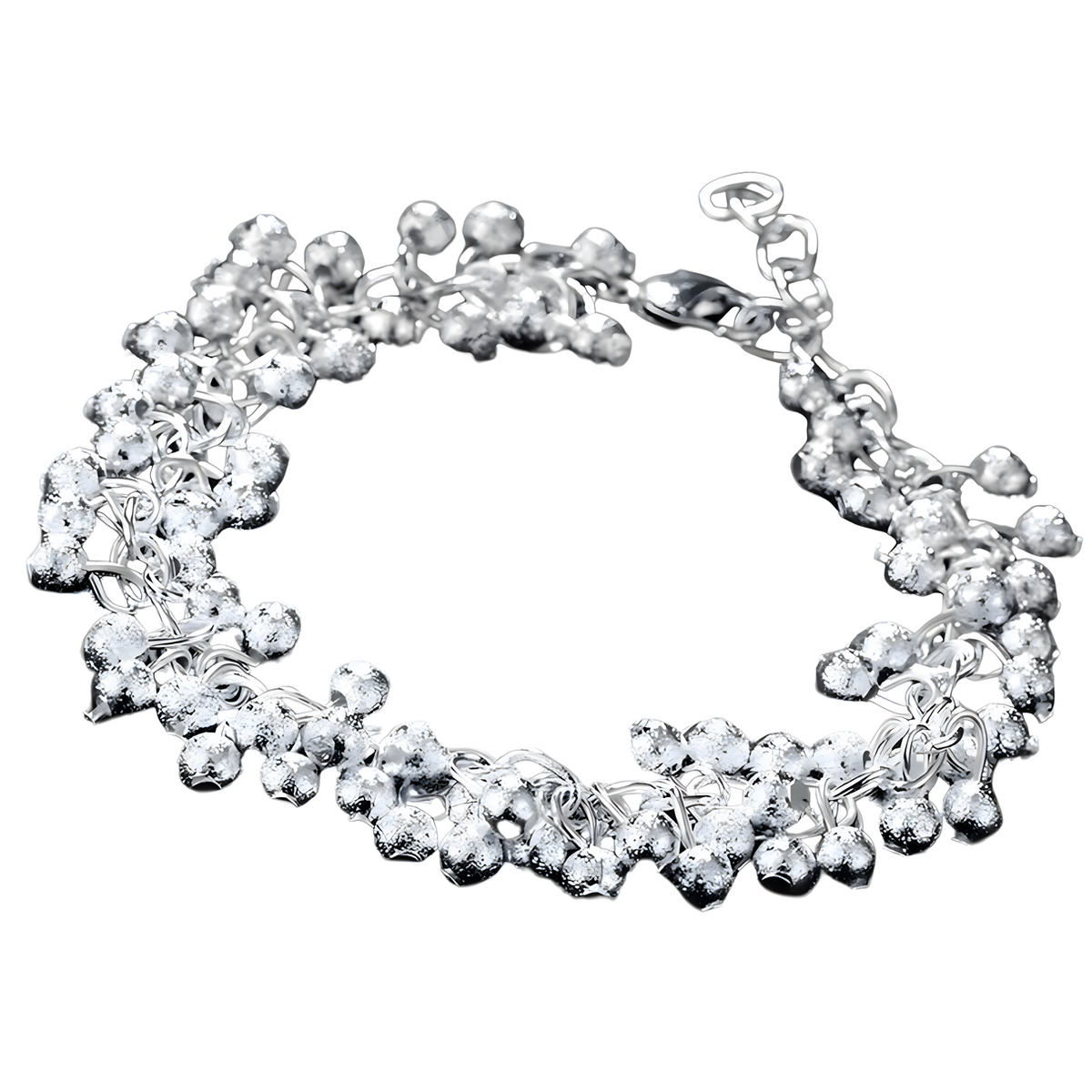 Women's Silver Color Beaded Cluster Bracelet Trendy Chain Link Copper Metal 644