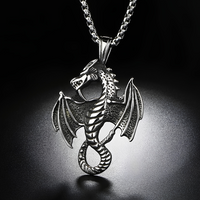 Winged Dragon Pendant Necklace, 60 cm Gothic Fantasy Chain Detailed 54 mm 1887