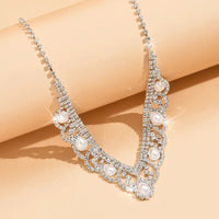 Stylish Glitter Rhinestones Imitation Pearl Wedding Statement Necklace 100 UK