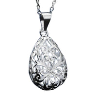 Silver Tone Filigree Teardrop Pendant Necklace Women's Fashion Jewelry Gift 410
