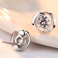 925 Silver-Plated Copper Alloy, Round Cubic Zirconia Stud Earrings for Women 957