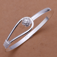 925 Silver-Plated Flower Bangle Women Elegant Plant Design Bracelet, Copper 904