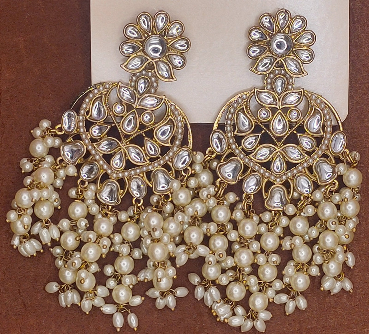 Elegant Bollywood Inspired Gold Kundan Earrings - Traditional Indian Jewelry 187