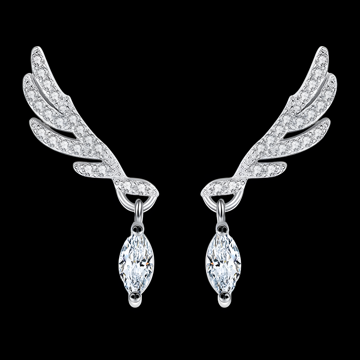Feather Wing Crystal Stud Earring for Women – Trendy Angel Wing Design 1057