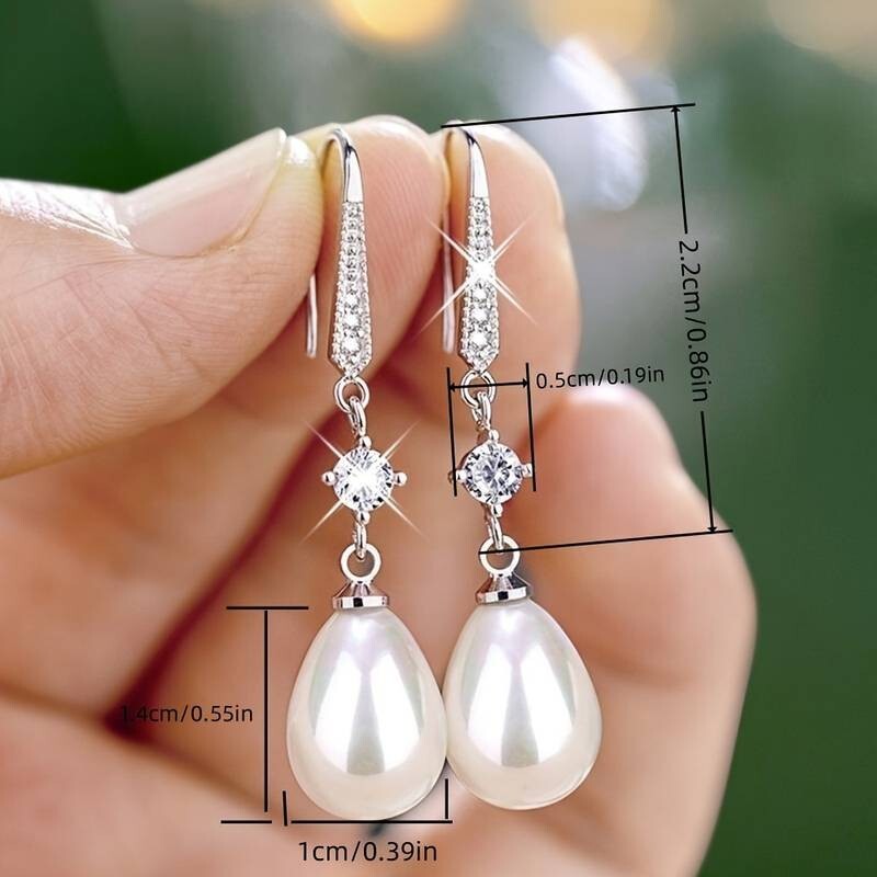 Unified Jewellery® - Women's 925 Silver Plated Faux Pearl & Zircon Dangle 10 UK