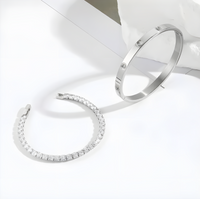 Unified Jewellery Silver-Tone Bracelet Set for Women | Tennis Chain & Bangle 442