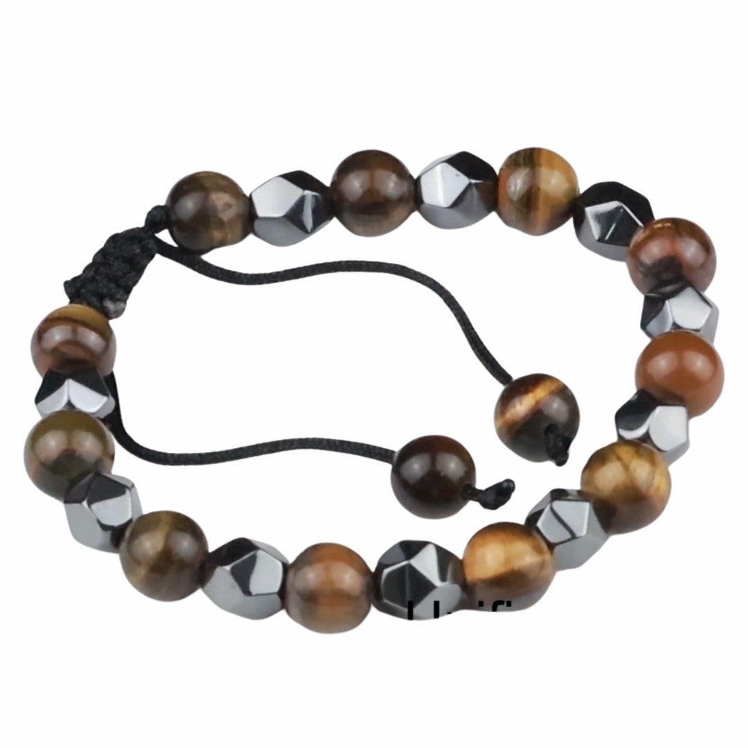 Brown 8mm Tiger Eye Beaded Bracelet Adjustable Macrame Bracelet Unisex 1353