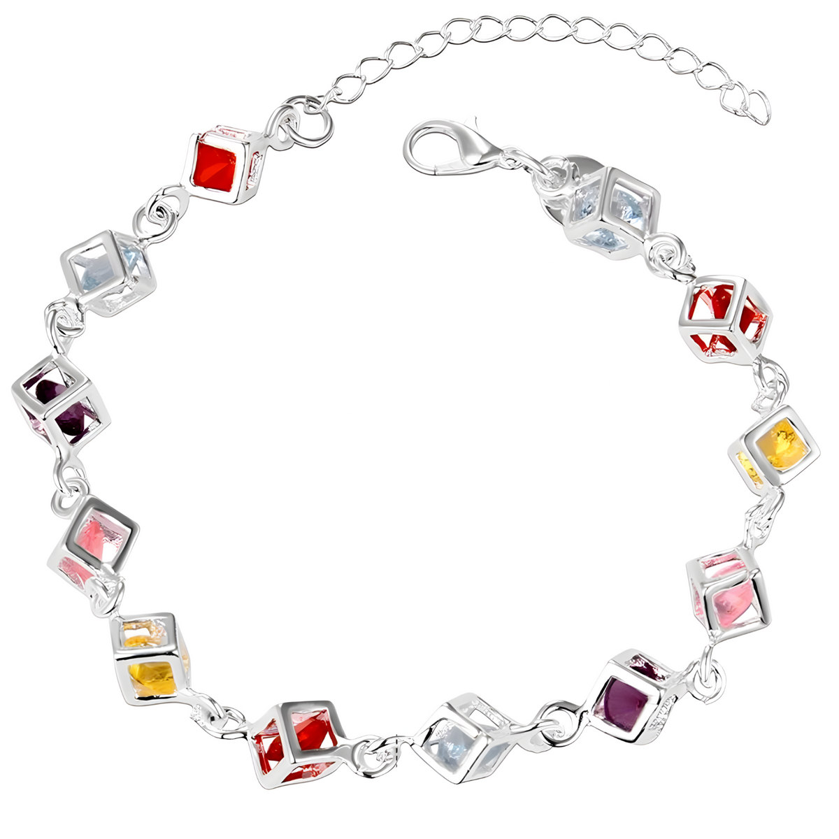 MultiColor Cube Charm Bracelet Geometric Crystal Wristband Adjustable Chain 1728