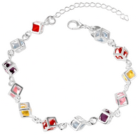 MultiColor Cube Charm Bracelet Geometric Crystal Wristband Adjustable Chain 1728