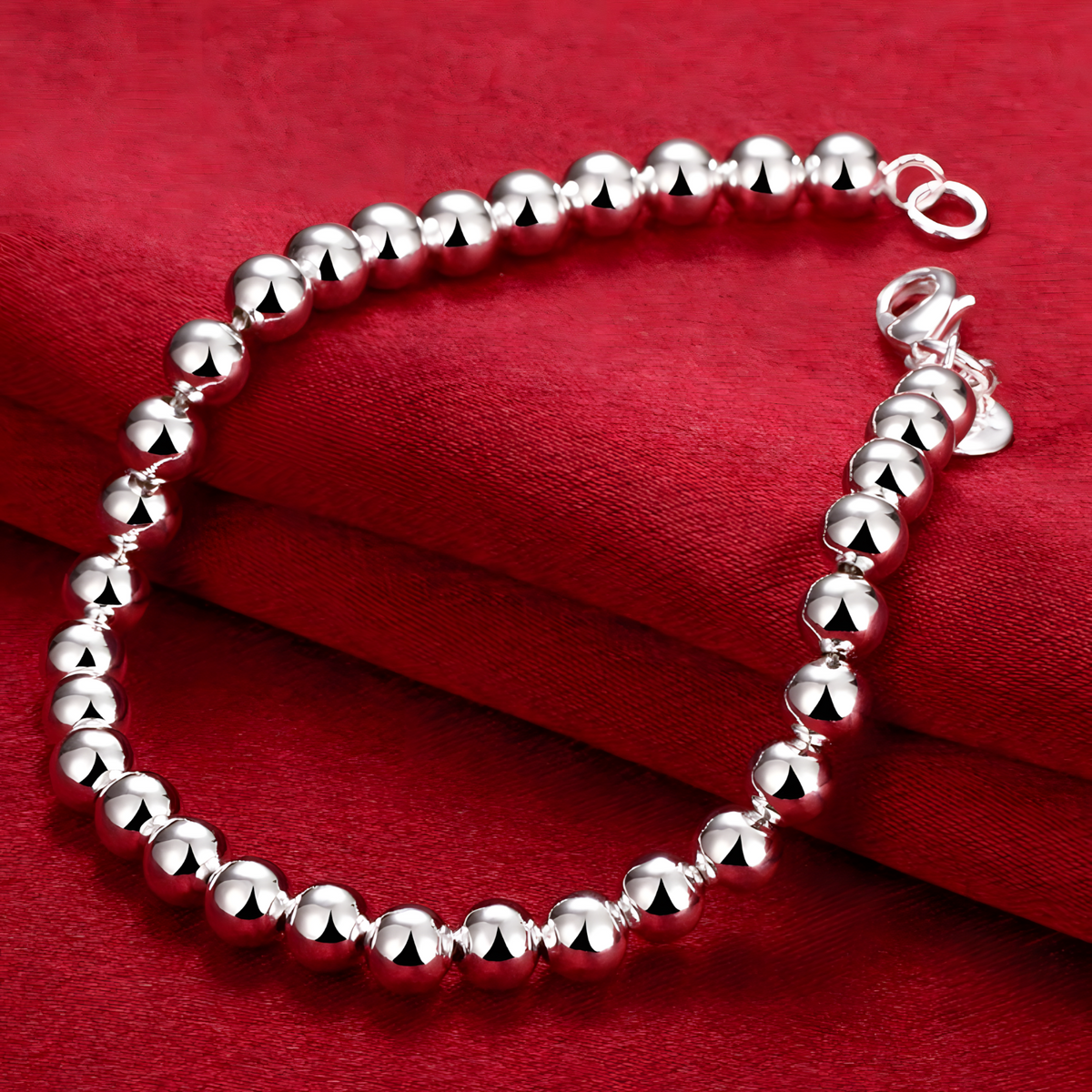 925 Sterling Silver Bracelet Exquisite 6MM Beads Women Fashion 18 - 20CM - 1769