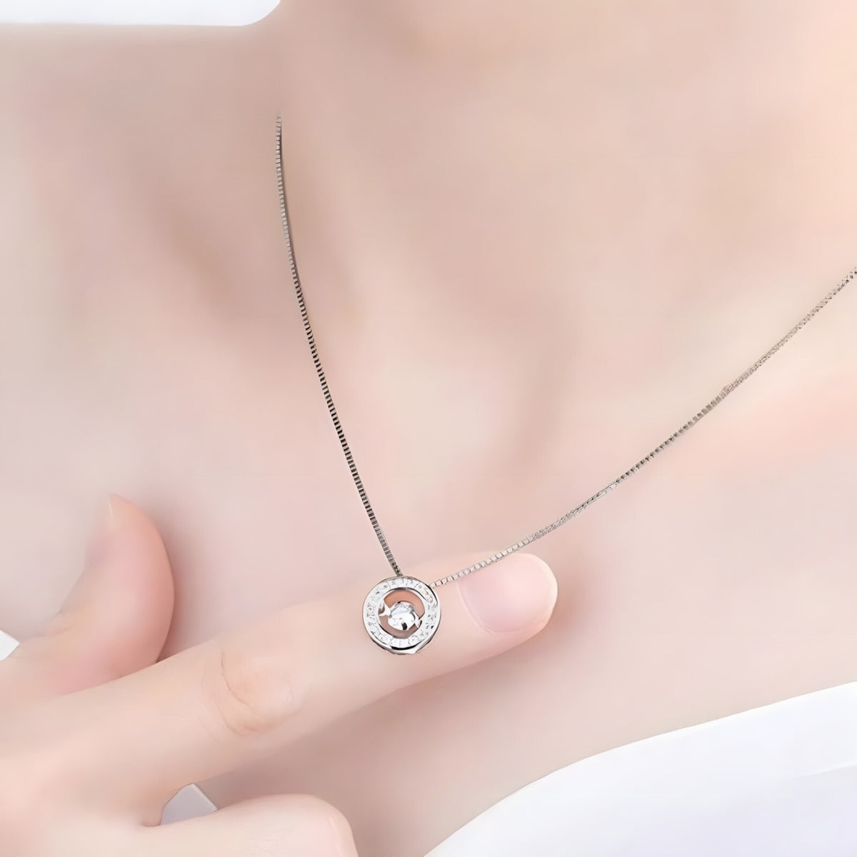 925 Sterling Silver Jewelry Round Zircon Pendants Necklaces Women Fine Semi 267