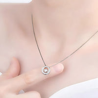 925 Sterling Silver Jewelry Round Zircon Pendants Necklaces Women Fine Semi 267