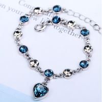 Womens Blue Crystal Heart Charm Bracelet Zinc Alloy Bracelet Cubic Zirconia 1158