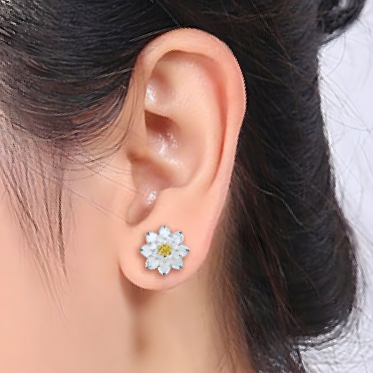 Lotus Flower Stud Earrings Women – 925 Silver-Plated Copper Alloy Gold-Tone 958