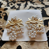 Pearl Cluster Leaf Earrings for Women –Trendy Gold-Tone Copper Stud Earrings 767