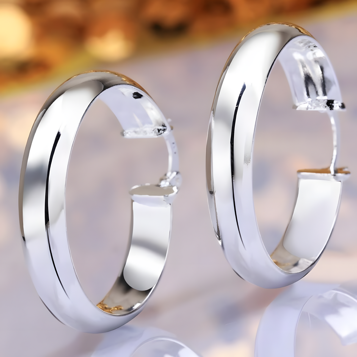 Sterling Silver-Plated Hoop Earrings – Elegant 3.4 cm Large Hoops for Women 902