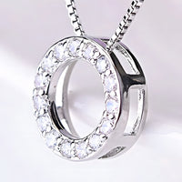 925 Sterling Silver Jewelry Round Zircon Pendants Necklaces Women Fine Semi 266