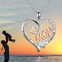 Mothers Heart Necklace Two-Tone 'I Love You Mom Forever' Pendant White Gold B174