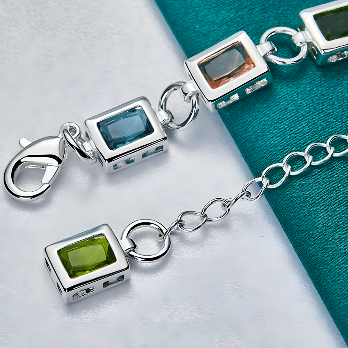 Cushion Cut Multi Tone Zirconia Station Bracelet Chic Geometric Square 1729