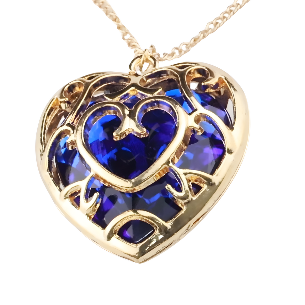 Signature Sculpted Rose Heart Locket Necklace — Dazzling Blue Heart Crystal 1320