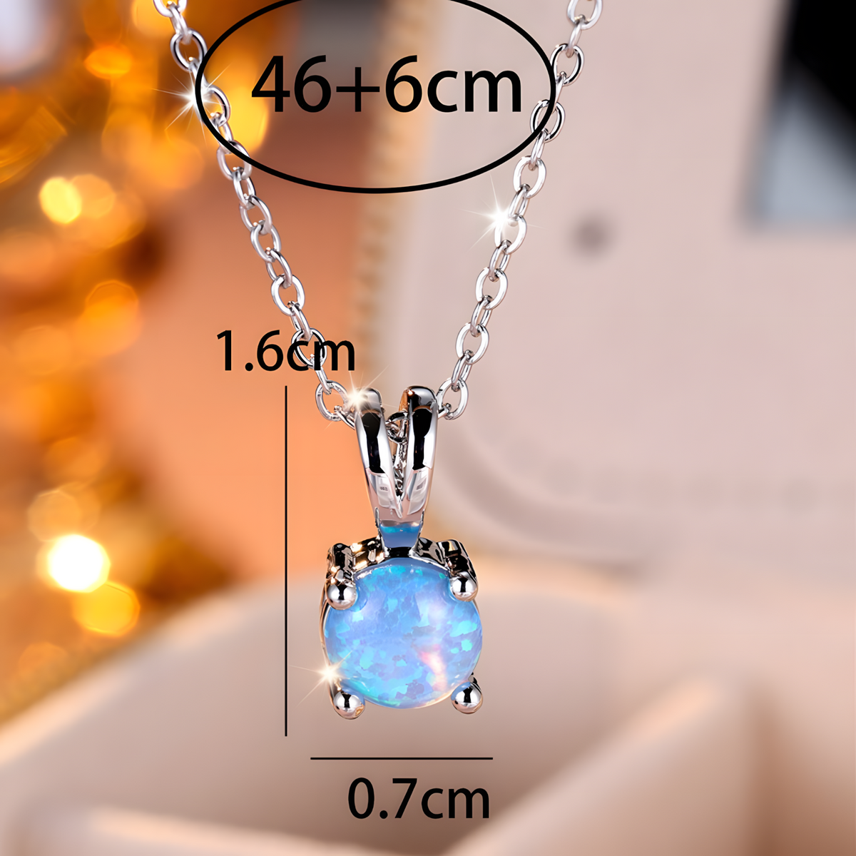 Blue Fire Opal Stone Pendant Necklace for Women | Cute Small Round Vintage B177