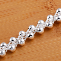 925 Silver-Plated Beaded Charm Bracelet for Women – Classic Interwoven Chain 910