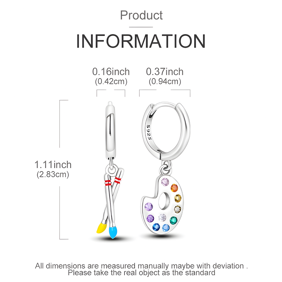 Artist Palette & Brush Drop Earrings Women Rhodium-Plated Alloy Multicolor 1465
