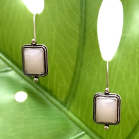 Elegant Square Moonstone Drop Earrings For Women-Rhodium-Plated Alloy Hoop 1456