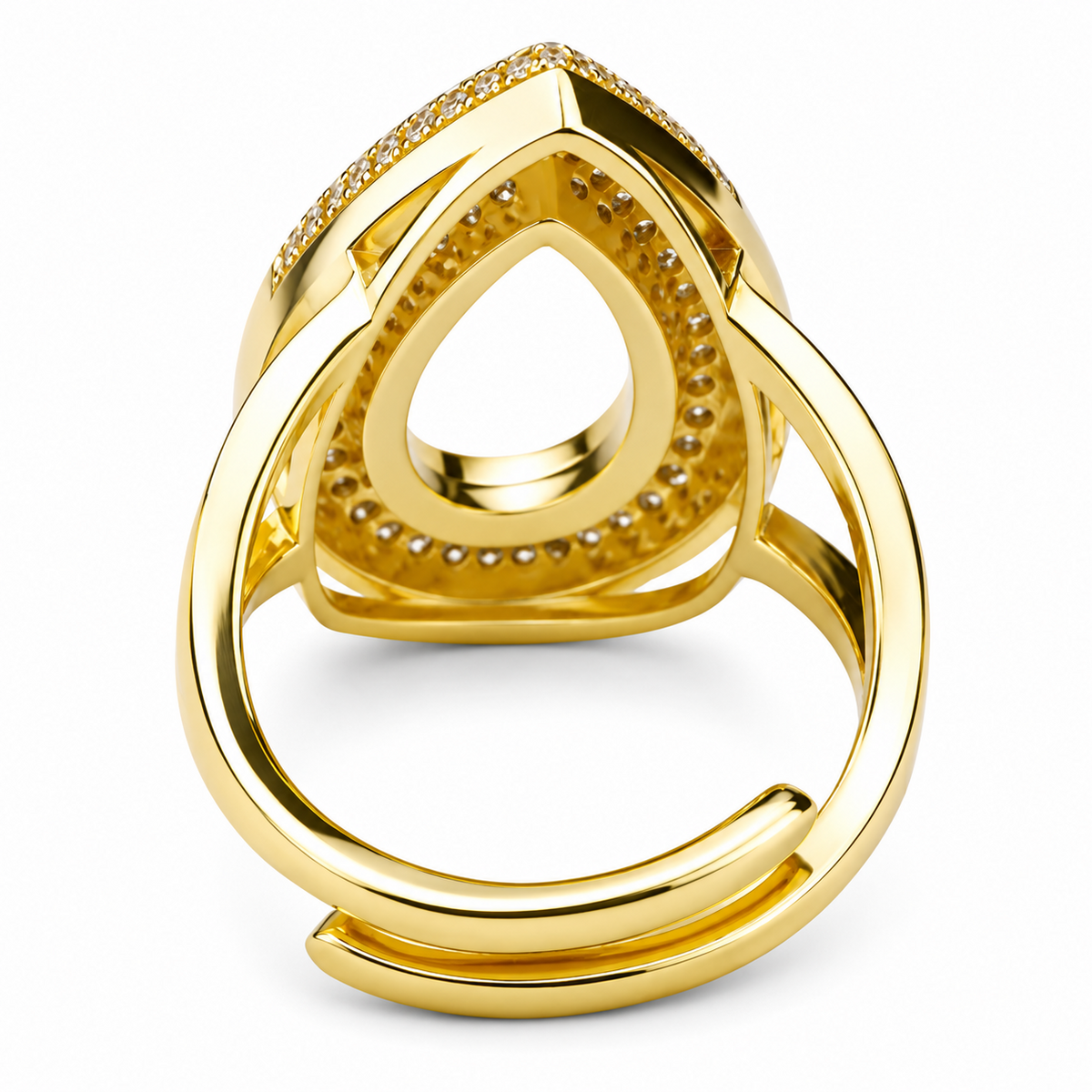 Luxury Teardrop Statement Ring For Women, Gold Tone Open Band Ring, Pavé 1503