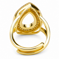 Luxury Teardrop Statement Ring For Women, Gold Tone Open Band Ring, Pavé 1503