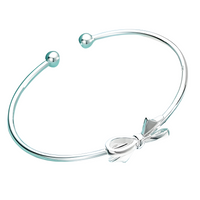 Bow Open Cuff Bangle Bracelet For Women Adjustable Ribbon Knot Smooth Ball 1764