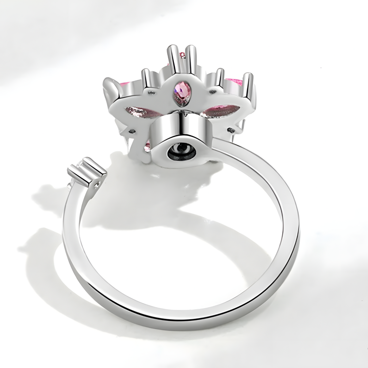 925 Sterling Silver Pink Zircon Rotatable Flower Adjustable Ring Spinning 365