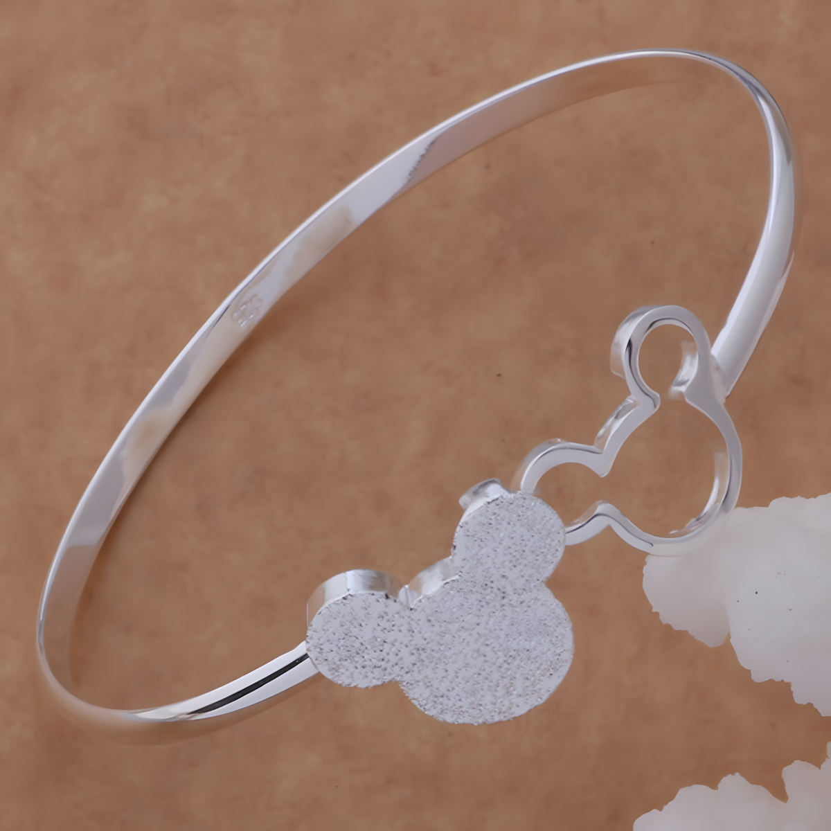 Mouse Silhouette Open Cuff Bangle for Women Premium Double Motif Adjustable 1806